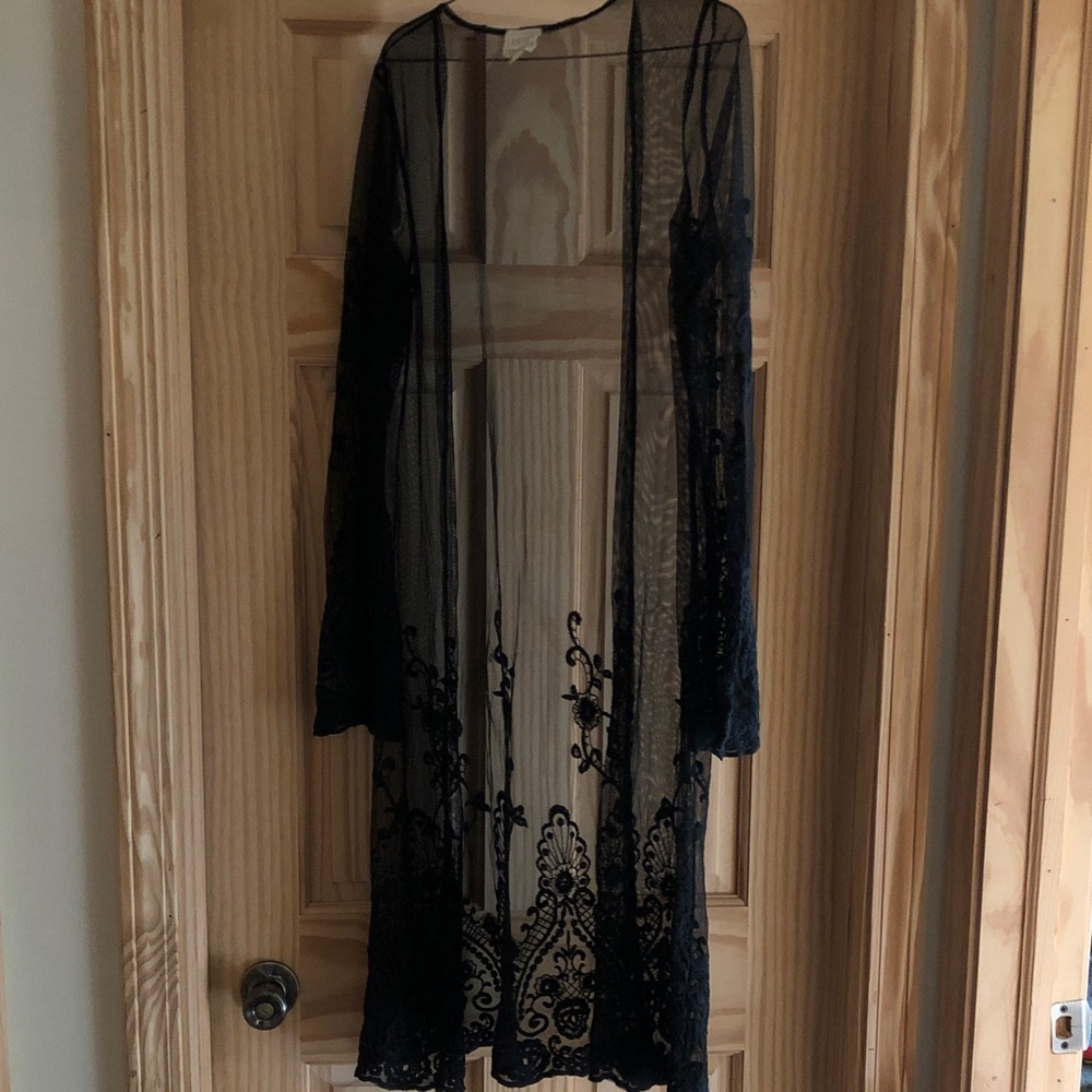 La Hearts Sheer Black Lace Robe